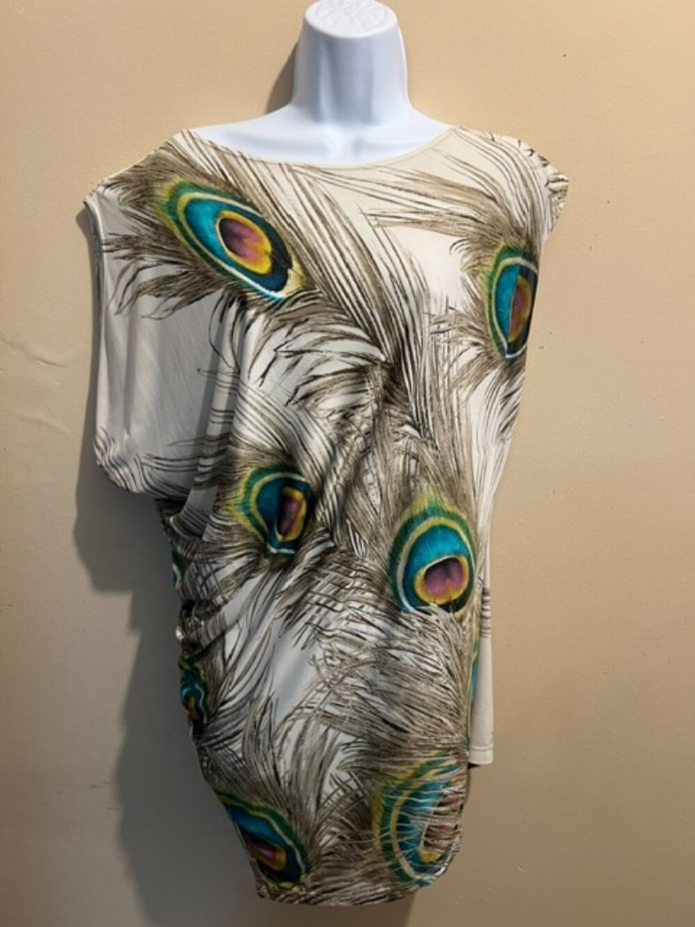 Womens Tunic Top, asymmetrical, Peacock feather print